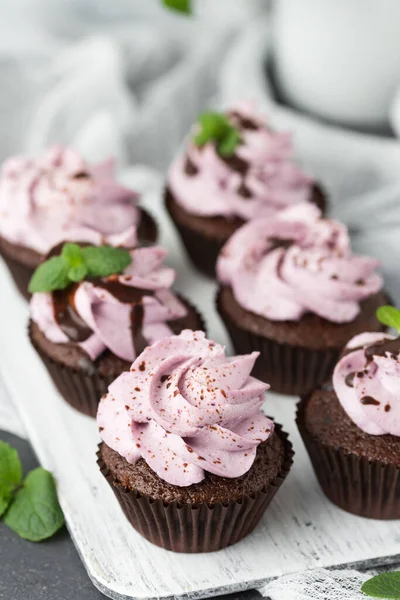 Chocolate Cupcakes Cream Closeup — Stock Photo, Image