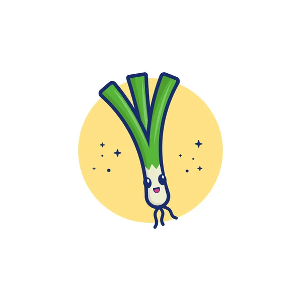 Spring Onion Vector Icon Illustration Cute Vegetable Flat Cartoon Style — Stock Vector