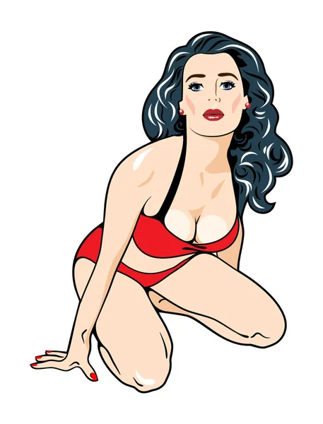 Mujer Linda Seductora Con Pecho Exuberante Traje Baño — Vector de stock