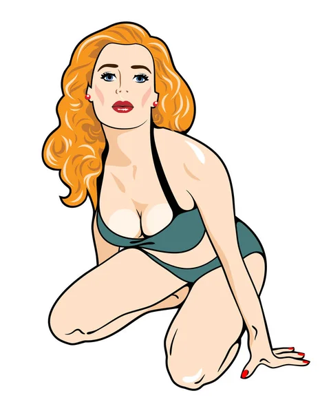 Mujer Linda Seductora Con Pecho Exuberante Traje Baño — Vector de stock