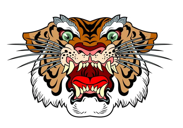 Der Kopf Eines Bösartig Brüllenden Tigers — Stockvektor