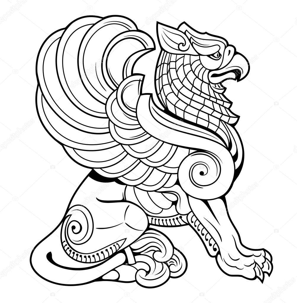 vector drawing of a sitting griffin