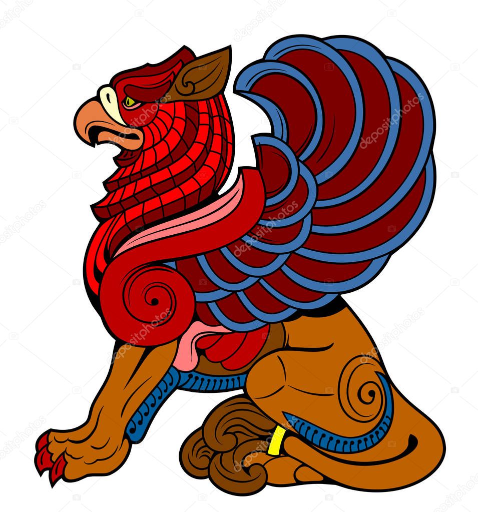 vector drawing of a sitting griffin