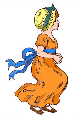 Bir kap ve elbise giymiş bir kızın portresi