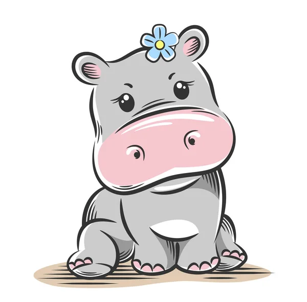 Illustration Vectorielle Petit Hippopotame Bébé Mignon Drôle — Image vectorielle