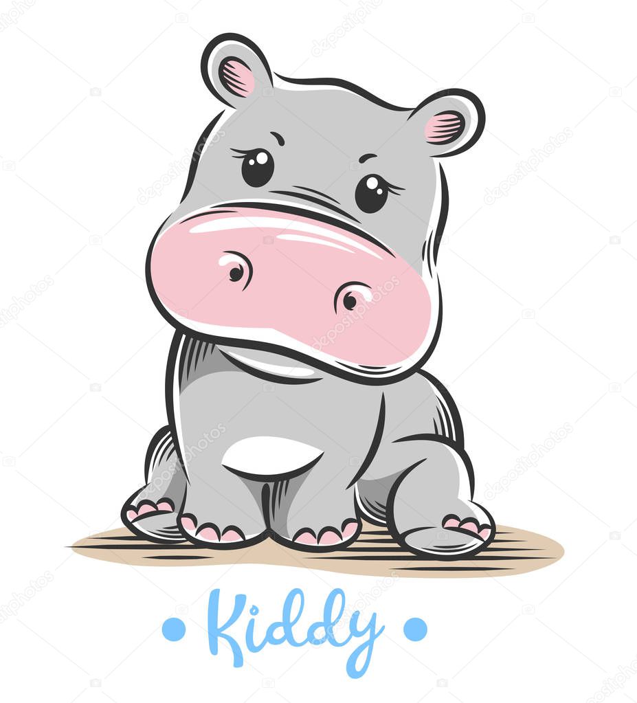 Download Vector Illustration Cute Funny Baby Little Hippo — Stock ...