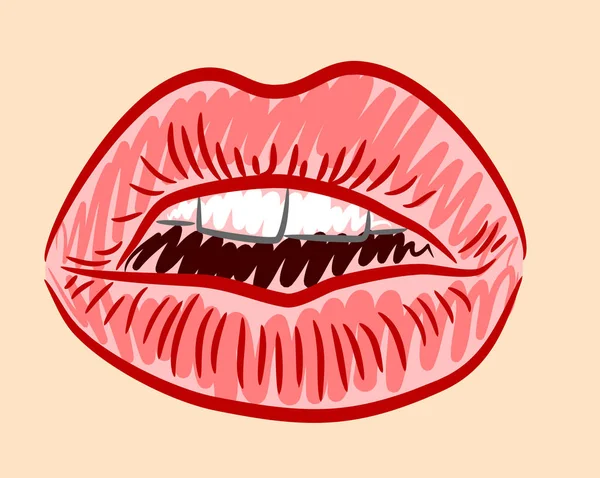 Vonzó Női Ajkak Várakozás Egy Csókot Kézzel Stílus Vázlat Doodle — Stock Vector