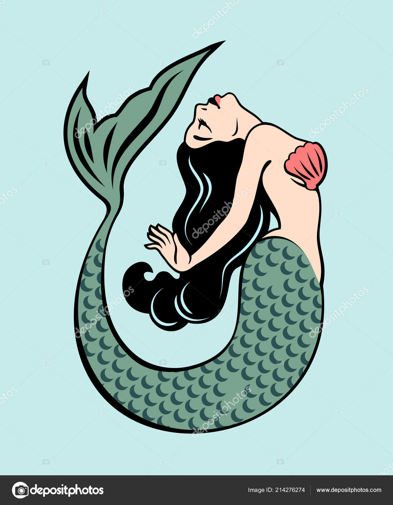 Image Mermaid Traditional Style Old School Tattoo Pin Stock Vector Image By C Imagoaiva 214276274
