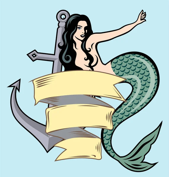 Beautiful Mermaid Long Hair Banner Background — Stock Vector