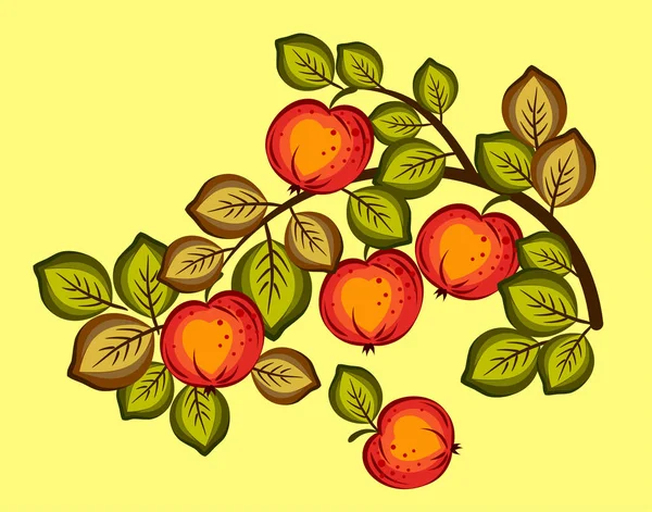 Manzanas Rojas Maduras Las Ramas — Vector de stock