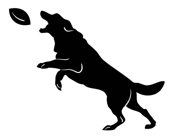 Silhouette Chien Sautant Pour Une Balle Rugby — Image vectorielle