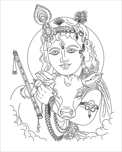 Portrait Bouddha Indien Avec Veau — Image vectorielle