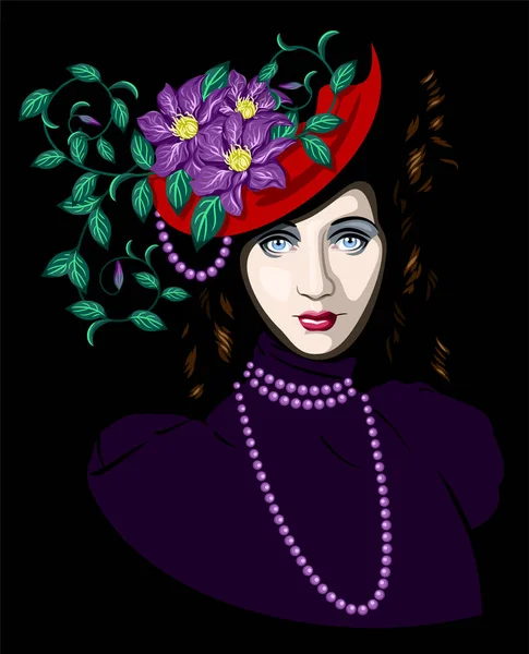 Misteriosa Dama Sombrero Con Flores — Archivo Imágenes Vectoriales