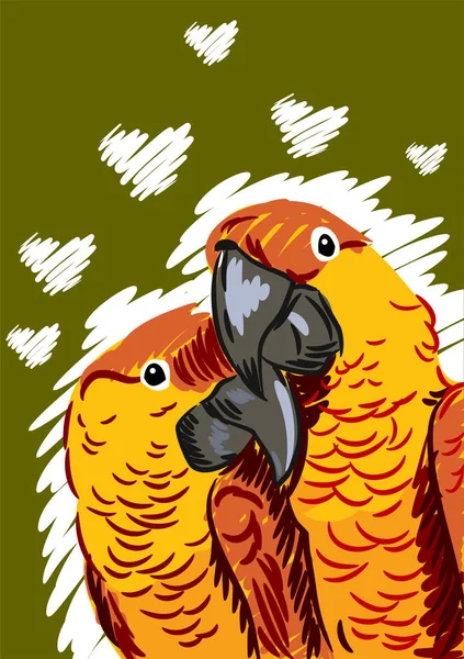 Pair Macaw Parrot Lovers Flat Picture — Stock Vector