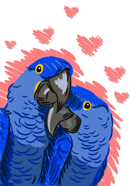 Par Amantes Del Loro Guacamayo Imagen Plana — Vector de stock