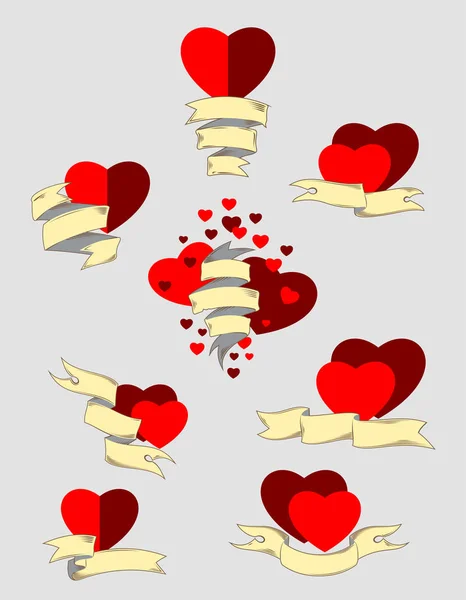 Ensemble Cœurs Bannières Pour Saint Valentin — Image vectorielle