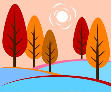 Vadinin güneşin arka plan üzerinde ağaçlarla peyzaj