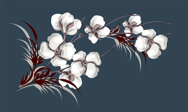 Fleurs Branches Coton Dessin Vectoriel — Image vectorielle