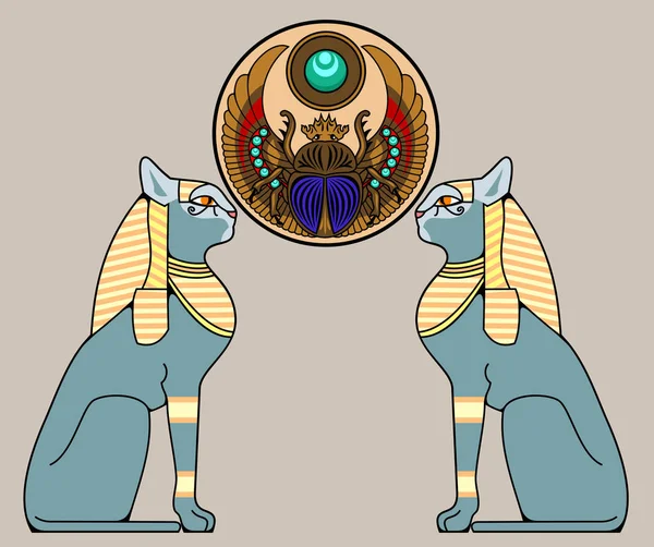 Helig Egyptisk Symbol Scarab Beetle Katter Vektorgrafik — Stock vektor