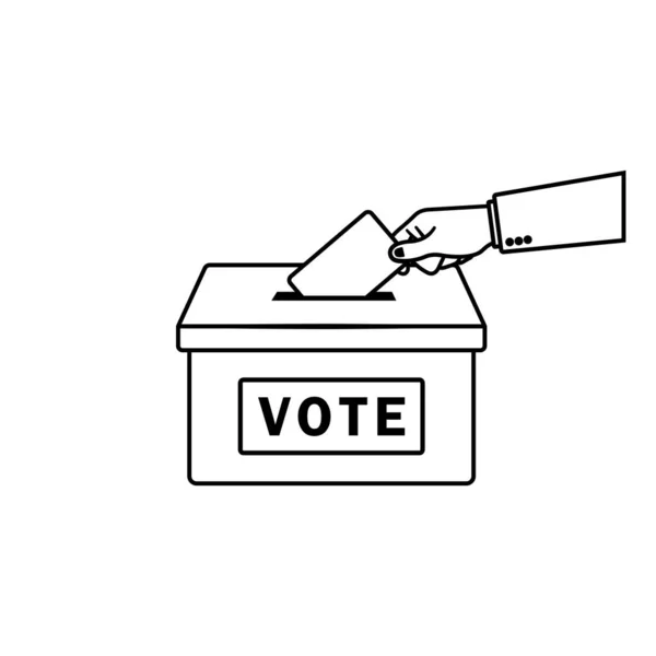 投票吧手把纸放进投票箱 在孤立的背景下以轮廓形式进行表决的概念 Eps 10病媒 — 图库矢量图片