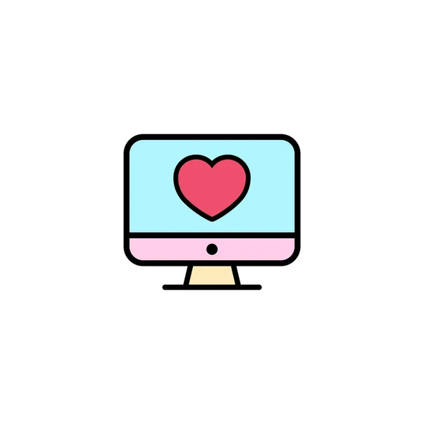 Hart Computer Monitor Icoon Plat Liefdesverhalen Symbool Valentijnsdag Concept Vector — Stockvector