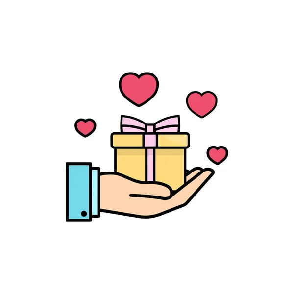 Geschenkkarton Mit Rotem Herz Symbol Flach Liebesgeschichten Valentinstag Konzept Vektor — Stockvektor