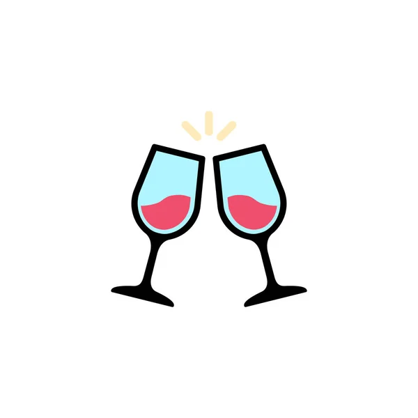 Glass Cups Cheers Wine Icon Flat Love Stories Symbol Valentines — Stock Vector