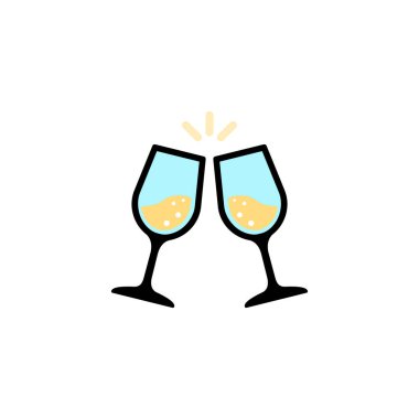 Cam bardaklar şerefe. Şampanya ikonu. İzole edilmiş beyaz arkaplanda vektör. Eps 10