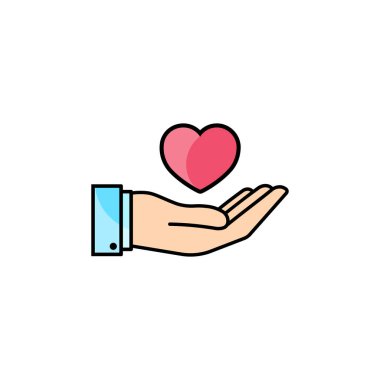 Kupa ikonlu el düz. Aşk hikayeleri sembolü. Sevgililer Günü konsepti. İzole edilmiş beyaz arkaplanda vektör. Eps 10 vektörü.