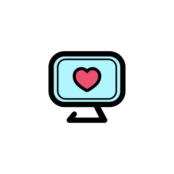 Corazón en el monitor de la computadora icono plano. Símbolo de historias de amor. Concepto de San Valentín. Vector sobre fondo blanco aislado. Eps 10 vector . — Archivo Imágenes Vectoriales