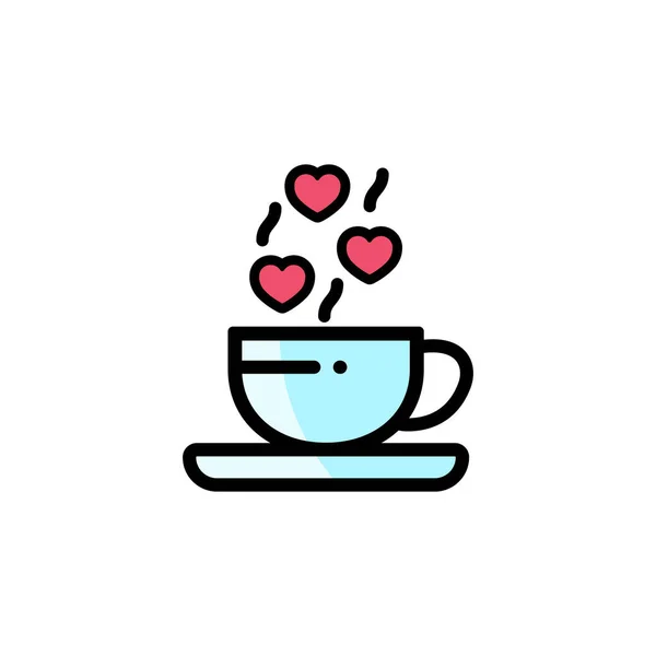 Cup with hearts icon flat. Romantic Coffee cup. Love stories symbol. Valentines day concept. Vector on isolated white background. Eps 10 vector. — Stock Vector