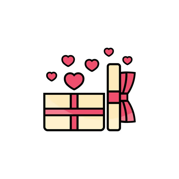 Öppna presentförpackning med hjärtan ikon platt. Kärleksberättelser symbol. Alla hjärtans dag koncept. Vektor på isolerad vit bakgrund. Eps 10 vektor. — Stock vektor