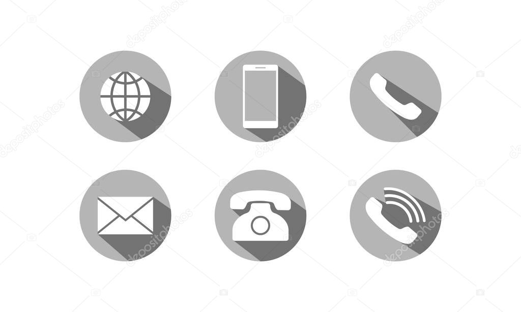 Contact, communication icon set. email, envelope, phone, smartphone, mobile, web button Vector on isolated white background Eps 10