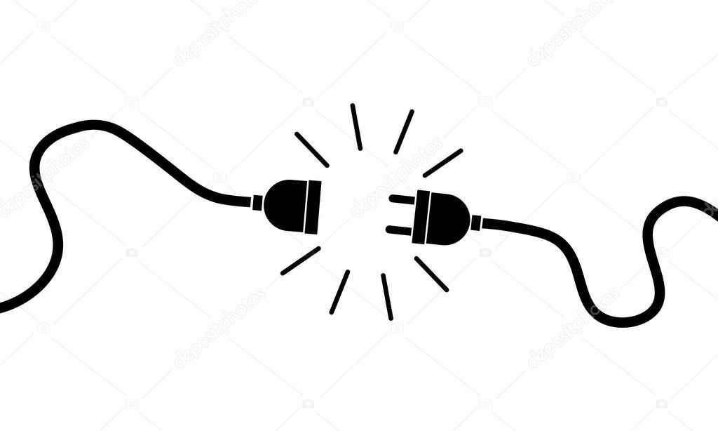 Electric plug, socket unplugged. 404 error, loss of connect. Vector on isolated white background. Eps 10
