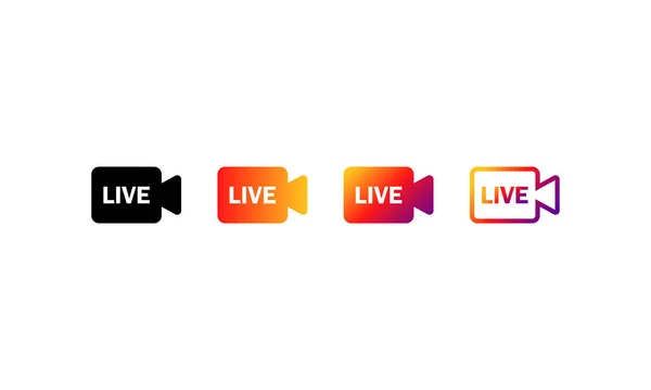 Live Knoppen Pictogram Ingesteld Video Streaming Kleurrijke Verloop Social Media — Stockvector