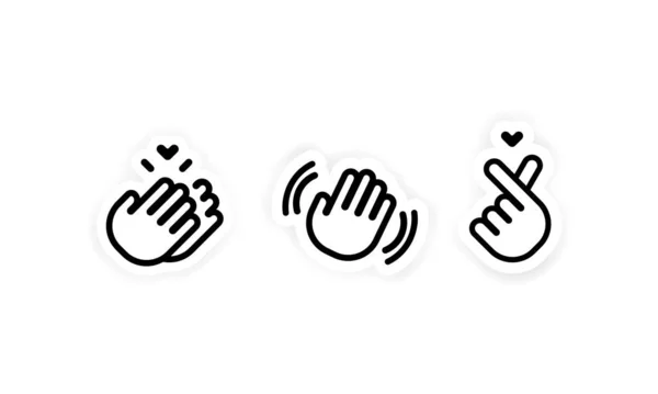 Набор Иконок Жеста Рук Хлопки Приветствия Сердца Пальцев Концепция Языка — стоковый вектор