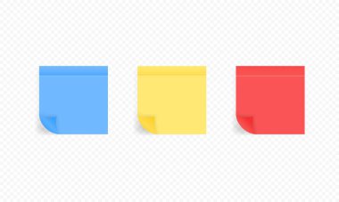 Not kağıtlarının renkli kağıtları. Gerçekçi yapışkan notlar. Hatırlatma. Not kağıdında mesaj var. Vektör EPS 10