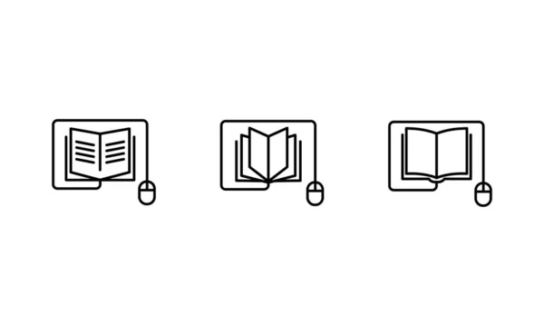 鼠标连接到图书图标集 网上教育 在线阅读 电子学习的概念 在孤立的白色背景上的向量 Eps — 图库矢量图片