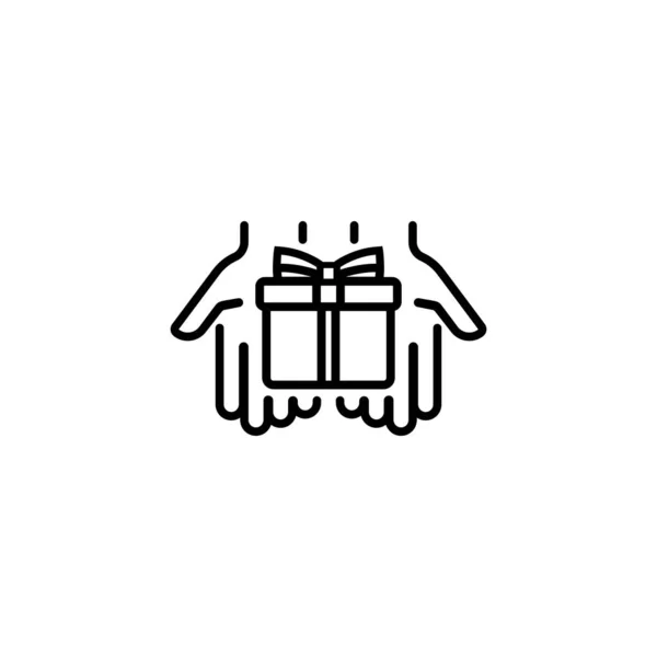 Gift Palms Line Icon Hands Holding Present Box Vector Isolated — Stock Vector