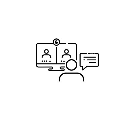 Uzaktan eğitim, evden çalışma, çevrimiçi kurslar, video semineri, giysi ikonu. İzole edilmiş beyaz arkaplanda vektör. EPS 10