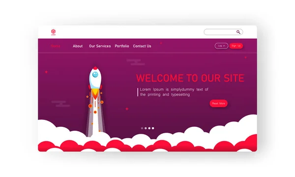 Design Modelo Site Negócios Conceito Ilustração Vetorial Página Web Foguetão — Vetor de Stock