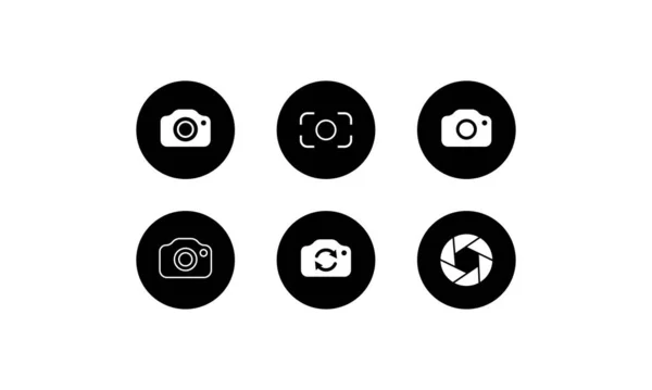 Camera shutter, lens and photo cameras set icons. Vector on isolated background. EPS 10 — Stock Vector