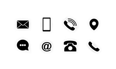 İnternet sitesi ve internet bizimle bağlantı kurar. Sosyal medya simgeleri. Siyah etiket, etiketler. İzole edilmiş beyaz arkaplanda vektör. EPS 10