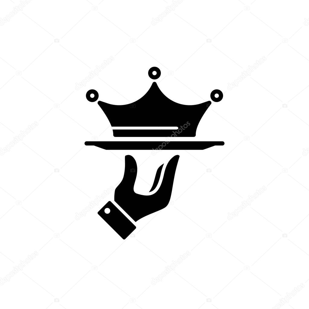Crown on a tray icon. Premium class offer. Vip restaurant service. Vector on isolated background. EPS 10.