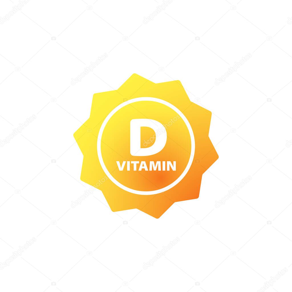 Vitamin D icon with sun. Health care concept. Vector on isolated white background. EPS 10.