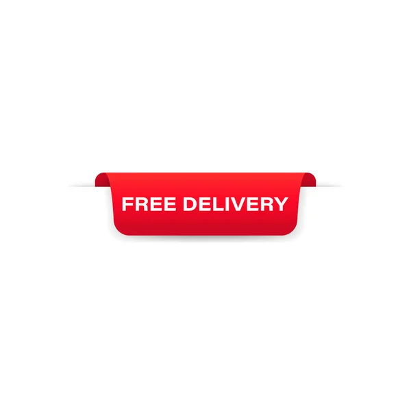 Free Delivery Badge Red Banner Ribbon Label Tag Top Bookmark — Stock Vector