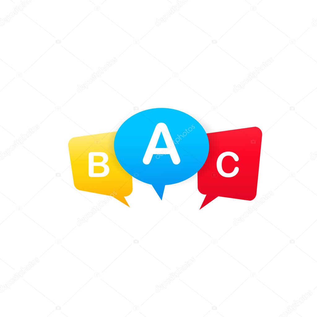 ABC letter icon. Preschool language learning concept. Vector on isolated white background. EPS 10.