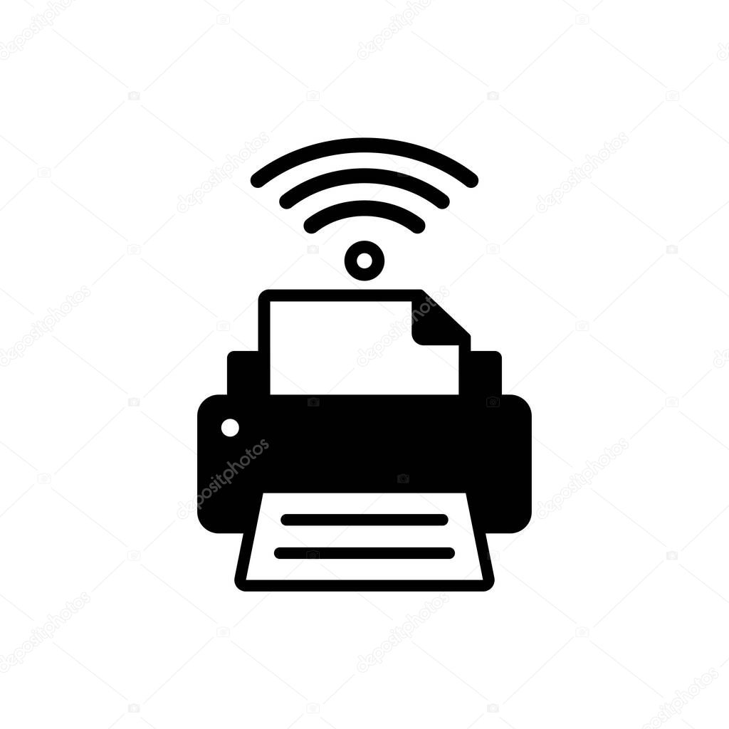 Smart printer icon. Wireless connection sign for web, mobile apps and ui design. Vector on isolated white background. EPS 10.