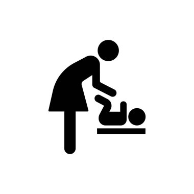 Anne çocuk ikonu için bebek bezi değiştiriyor. Altını değiştirmek için tuvalet. İzole edilmiş beyaz arkaplanda vektör. EPS 10.