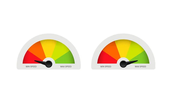 Icono del velocímetro. Velocidad mínima y máxima. Vector sobre fondo blanco aislado. EPS 10 — Vector de stock